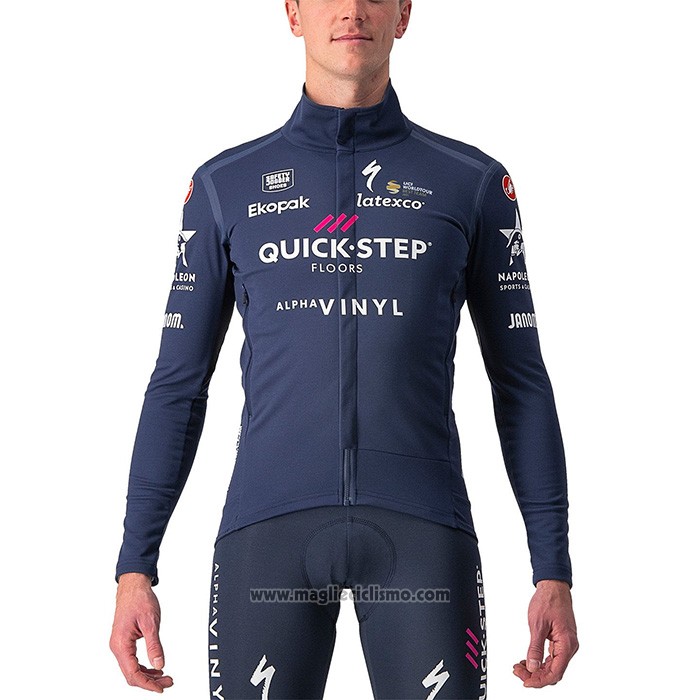2022 Abbigliamento Ciclismo Deceuninck Quick Step Spento Blu Manica Lunga e Salopette